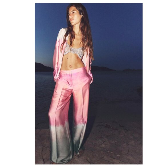 Zara | Women's Satin Tie-Dyed Pants - Picture 2 of 11